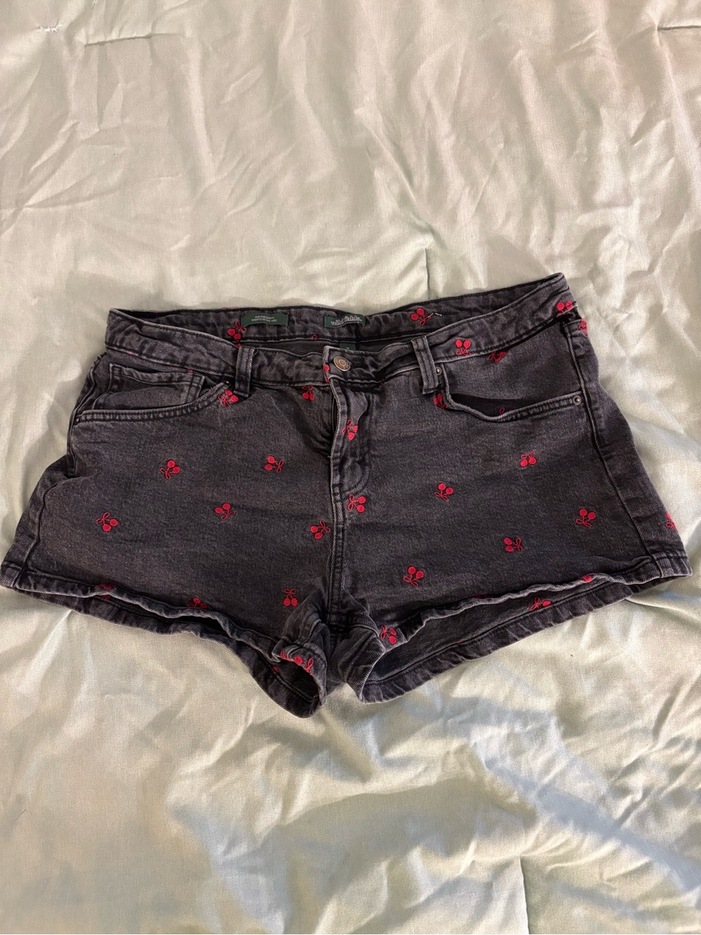 Wild Fable Embroidered Cherry Black Denim Women's Shorts